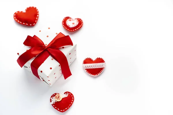 Fondo Del Día San Valentín Varios Corazones Caja Regalo Sobre — Foto de Stock