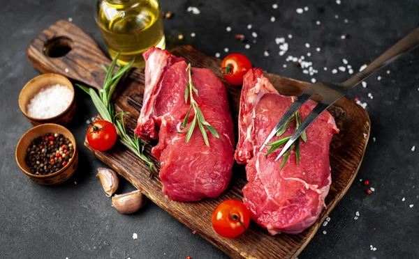 Rauwe Ribben Vlees Plakken Met Ingrediënten Koken — Stockfoto