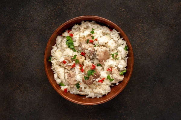 Reis Mit Gemüse Auf Dem Tisch Draufsicht — Stockfoto