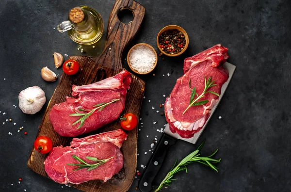 Cottura Costolette Crude Bistecca Con Ingredienti — Foto Stock