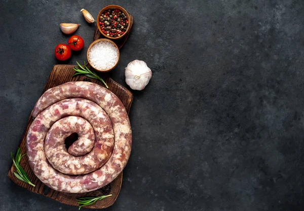 Preparation Raw Sausages Ingredients Food Concept — Stock Photo, Image