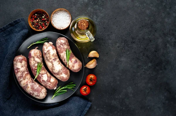 Preparation Raw Sausages Table — Stock Photo, Image