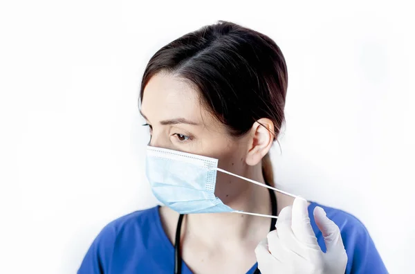 Doctor Woman Wearing Medical Gloves Mask Coronavirus Stock Image