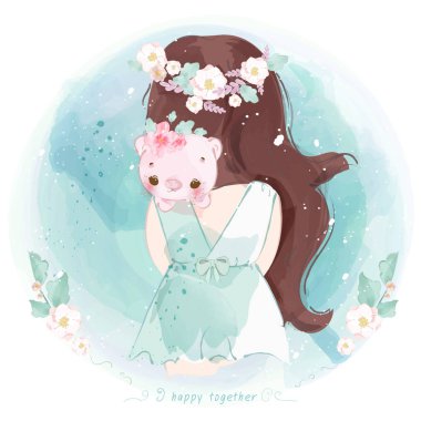 El çizimi geçit töreni çizgisi şirin bir kıza çizilmiş. Vektör illüstrasyonu