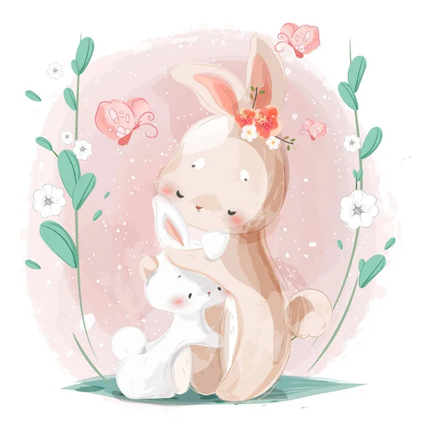 Die Herzliche Umarmung Der Mutter Und Des Kleinen Hasen — Stockvektor