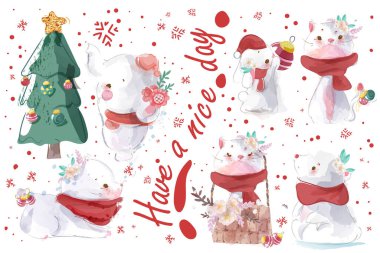 Set cute cartoons to assemble good day cards.