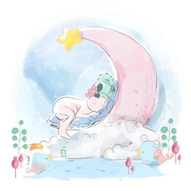 Renkli ve zarif suluboya resim yapan güzel bir çocuk..