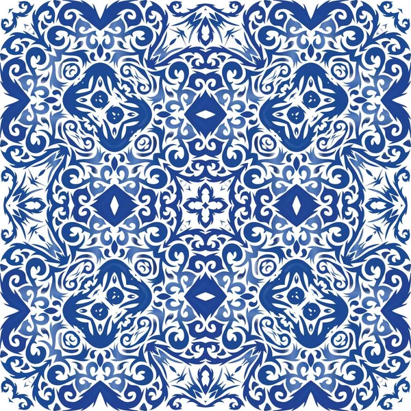 Baldosas de cerámica étnica en portugués azulejo . — Vector de stock