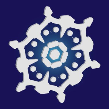 Mavi arkaplanda kağıt kesiği izole kar tanesi.