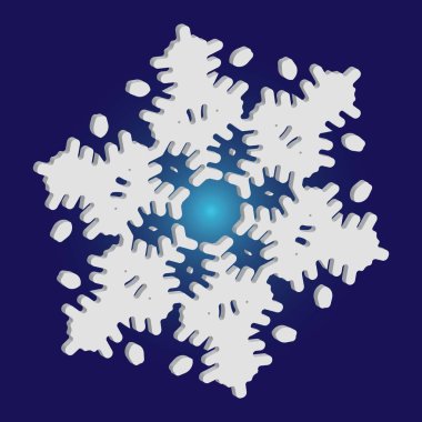 Mavi arkaplanda kağıt kesiği izole kar tanesi.