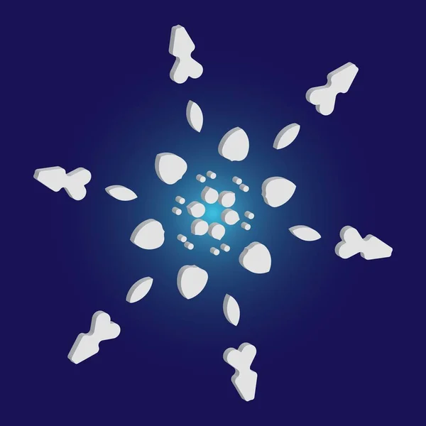 Simple snowflake with shadow on blue background. — Stock Vector