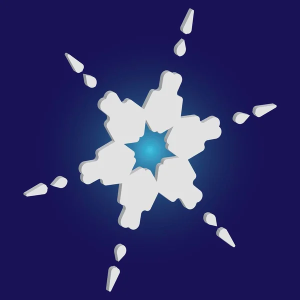 Isolated silhouette of snowflake on blue background. — Stock Vector