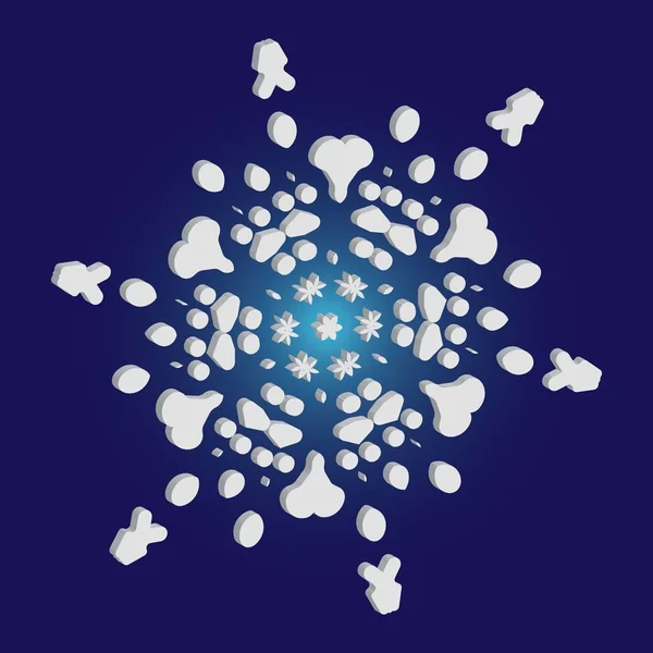 青い背景に影のあるかわいい雪の結晶. — ストックベクタ