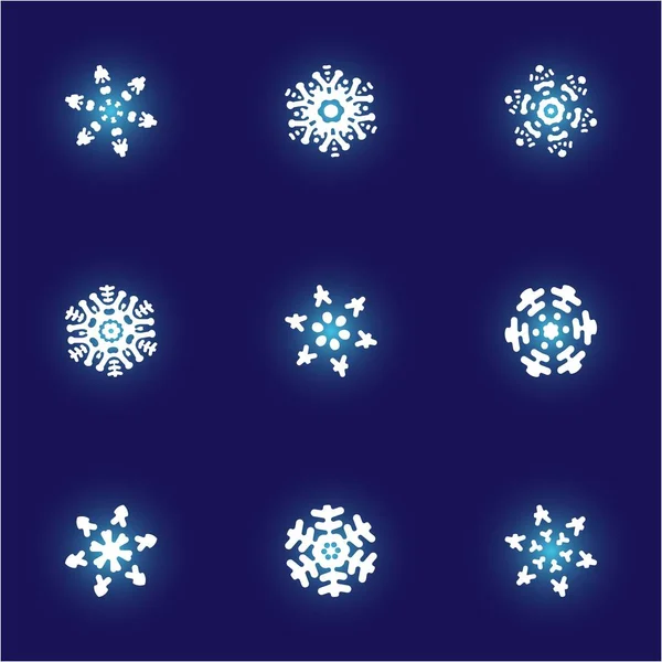 Sammlung von niedlichen Schneeflocken auf blauem Hintergrund. — Stockfoto