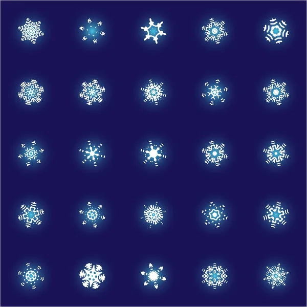Sammlung von einfachen Schneeflocken auf blauem Hintergrund. — Stockfoto