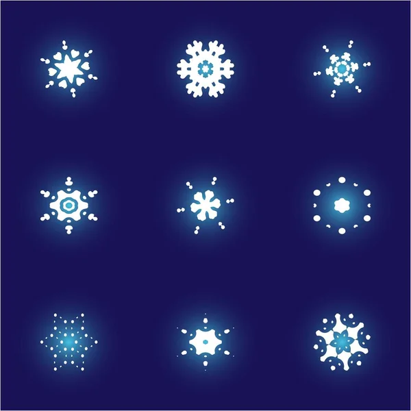 Sammlung von einfachen Schneeflocken auf blauem Hintergrund. — Stockfoto