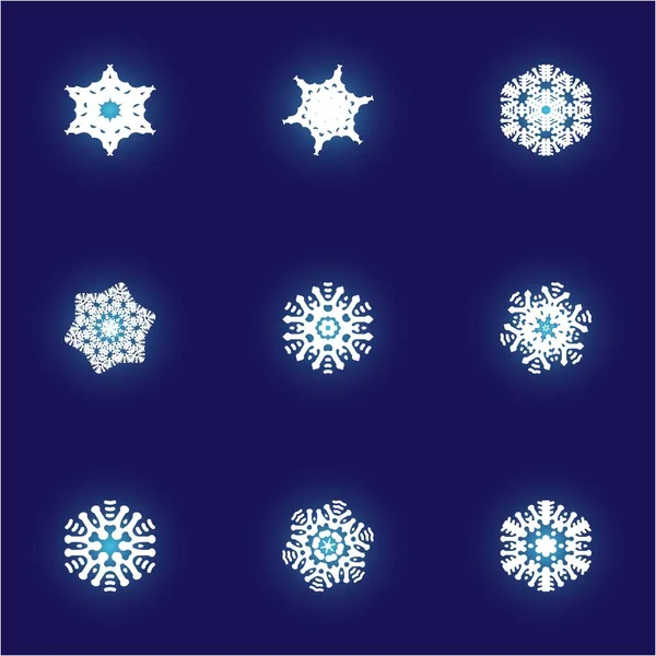 Collection of simple snowflakes on blue background. — Stock Photo, Image