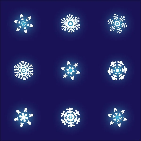 Colección de lindos copos de nieve sobre fondo azul . — Vector de stock