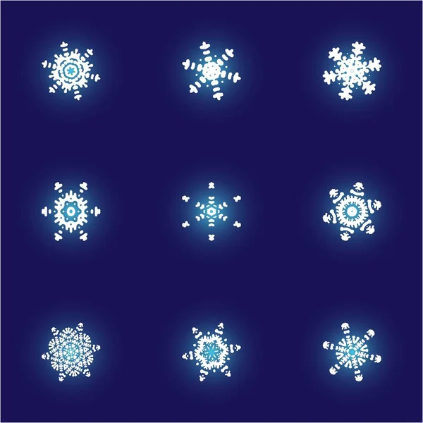 Kit de copos de nieve simples y hermosos sobre fondo azul . — Vector de stock