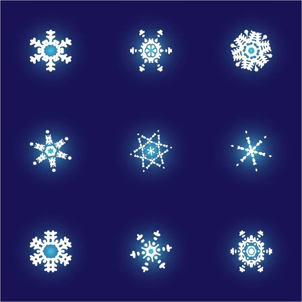 Conjunto de copos de nieve recortados navidad sobre fondo azul . — Archivo Imágenes Vectoriales