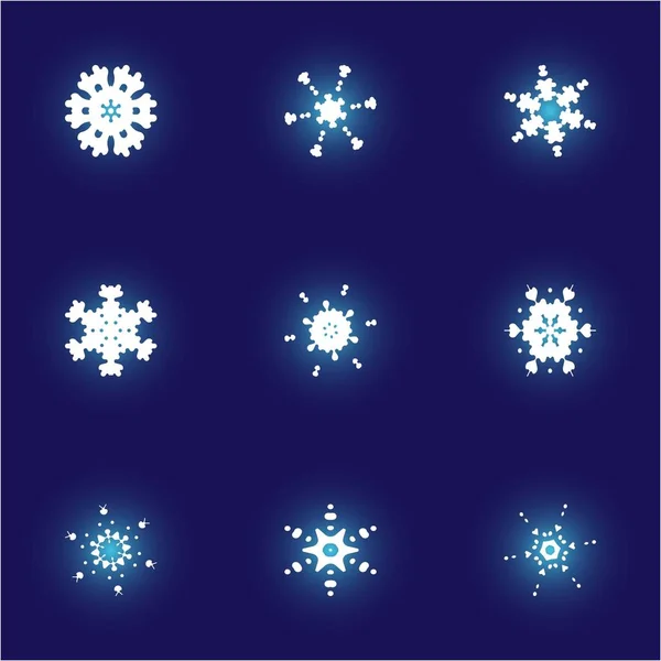 Conjunto de copos de nieve de papel navideño sobre fondo azul . — Vector de stock