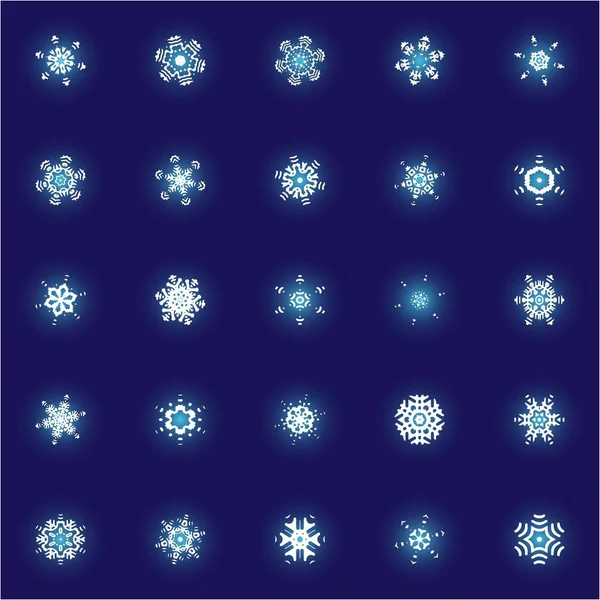 Conjunto de copos de nieve de papel navideño sobre fondo azul . — Vector de stock