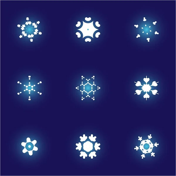 Colección de simples copos de nieve sobre fondo azul . — Vector de stock