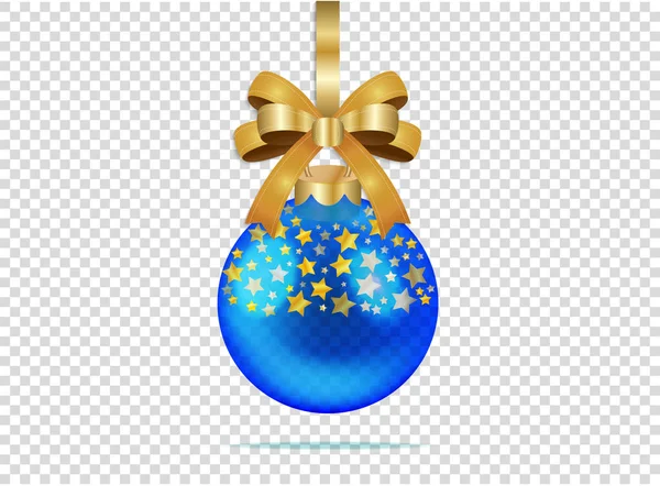 Blue christmas glass ball with stars and bow. — Stock Vector