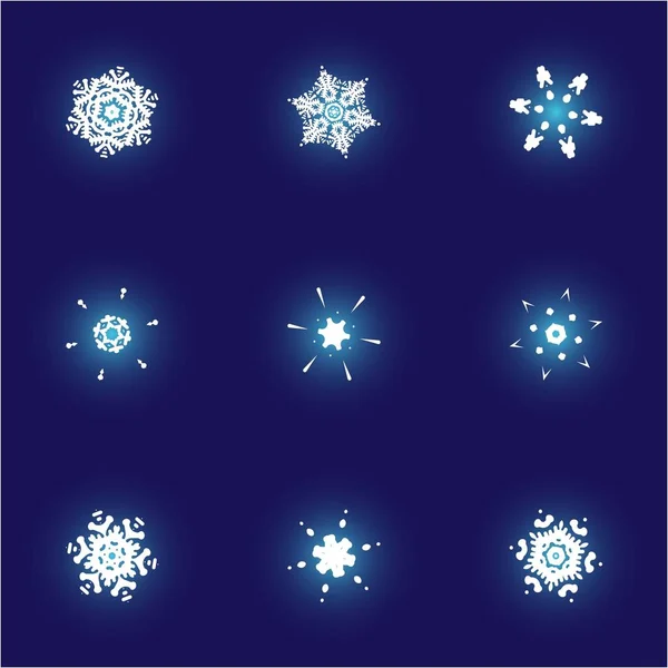 Kit de simples copos de nieve navideños sobre fondo azul . — Vector de stock