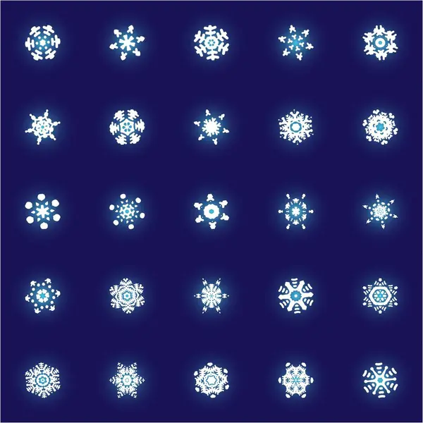Sammlung von einfachen Schneeflocken auf blauem Hintergrund. — Stockvektor