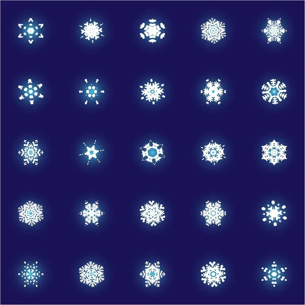 Colección de copos de nieve aislados cortados en papel sobre fondo azul . — Vector de stock