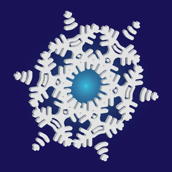 Leuke sneeuwvlok met schaduw op blauwe achtergrond. — Stockvector