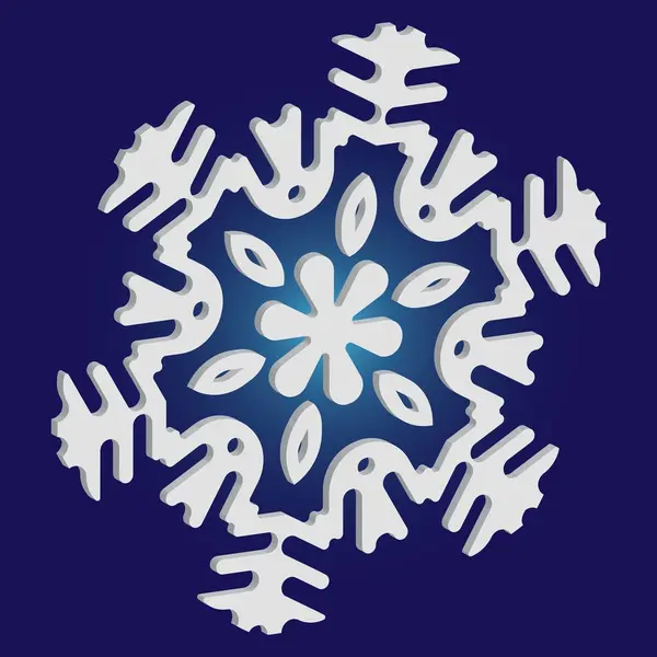 Leuke sneeuwvlok met schaduw op blauwe achtergrond. — Stockvector