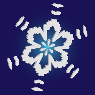 Mavi arkaplanda kağıt kesiği izole kar tanesi.