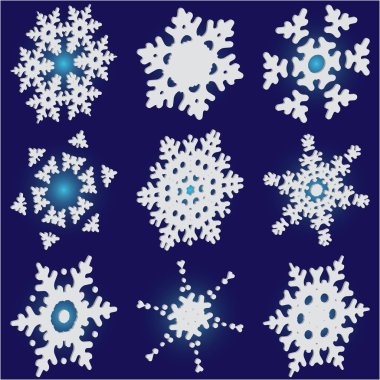 Mavi arka planda 3 boyutlu Noel kar taneleri.. 