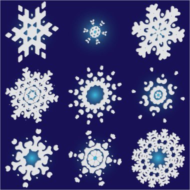 Mavi arka planda 3 boyutlu Noel kar taneleri.. 