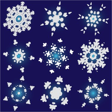 Mavi arkaplanda basit kar taneleri koleksiyonu. 