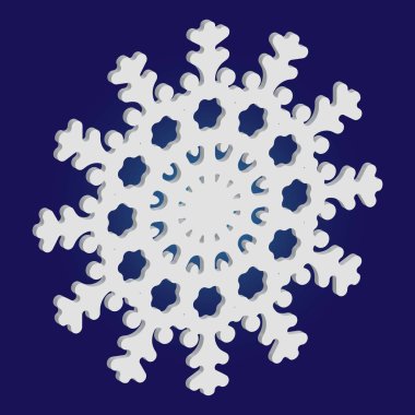 Mavi arkaplanda kağıt kesiği izole kar tanesi.