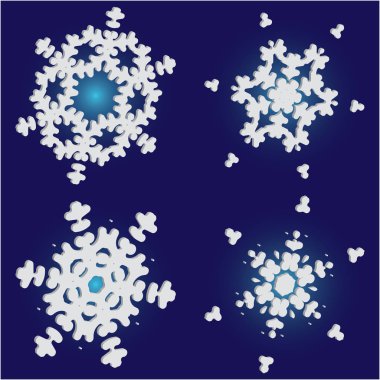 Mavi arkaplanda düşen izole kar taneleri kümesi. 