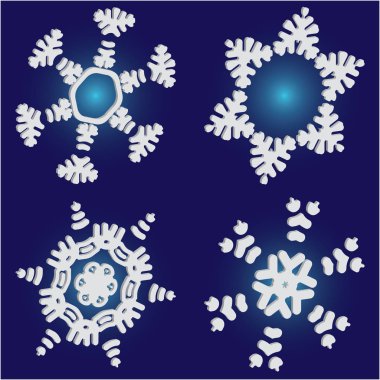 Mavi arkaplanda sevimli kar taneleri koleksiyonu. 