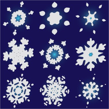 Mavi arkaplanda basit kar taneleri koleksiyonu. 