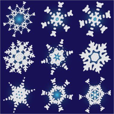 Mavi arkaplanda sevimli kar taneleri koleksiyonu. 