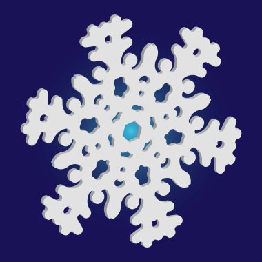 Mavi arkaplanda kağıt kesiği izole kar tanesi.