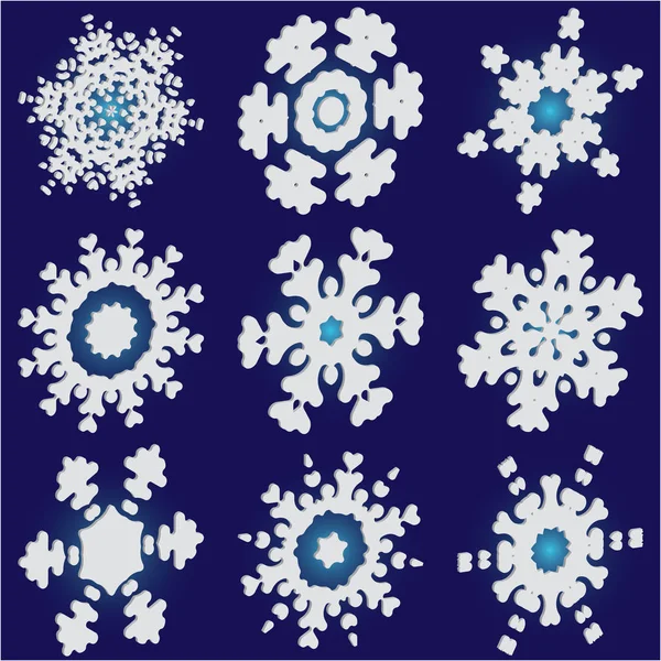 Kit of simple christmas snowflakes on blue background. — Stock Vector