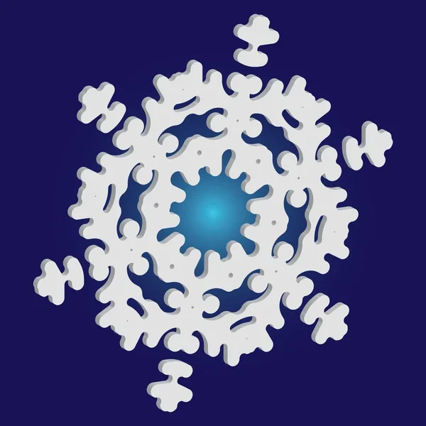 Geïsoleerde vallende sneeuwvlok op blauwe achtergrond. — Stockvector