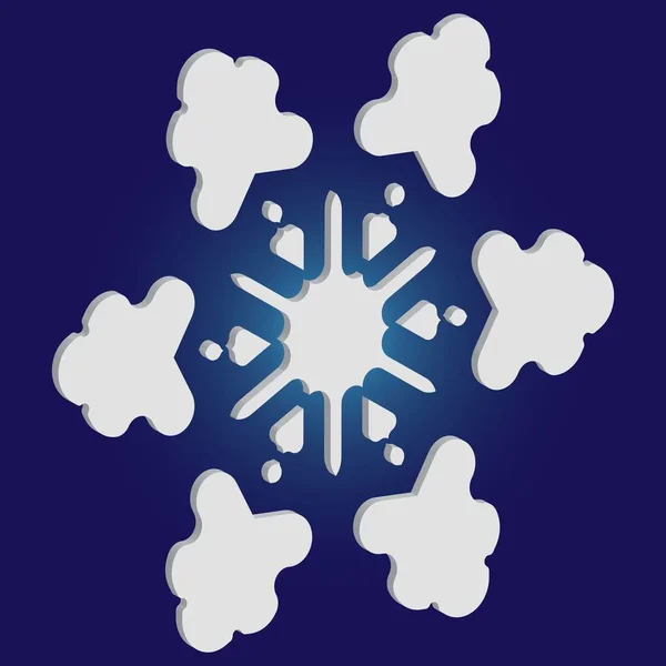 Simple snowflake with shadow on blue background. — Stock Vector