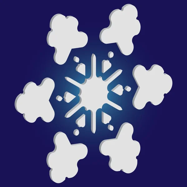 Copo de nieve simple con sombra sobre fondo azul . — Vector de stock