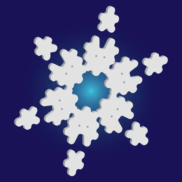 Natale tagliato fiocco di neve 3d su sfondo blu . — Vettoriale Stock