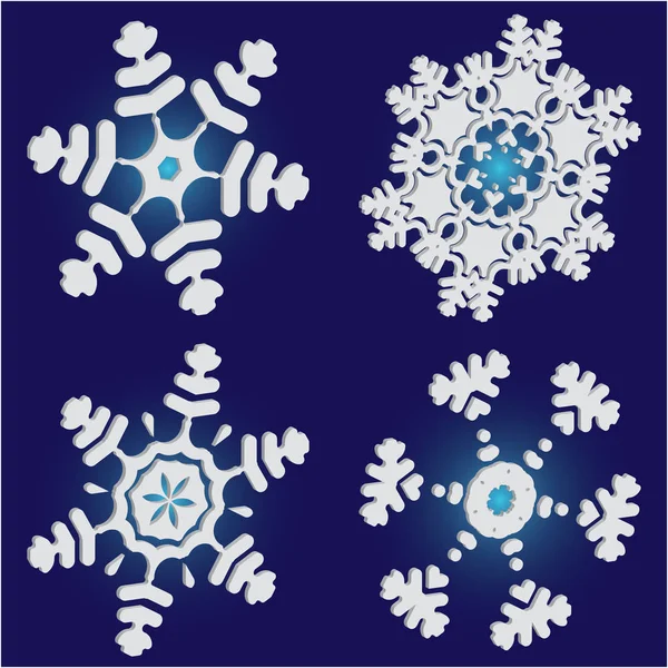 Collection de flocons de neige simples sur fond bleu . — Image vectorielle