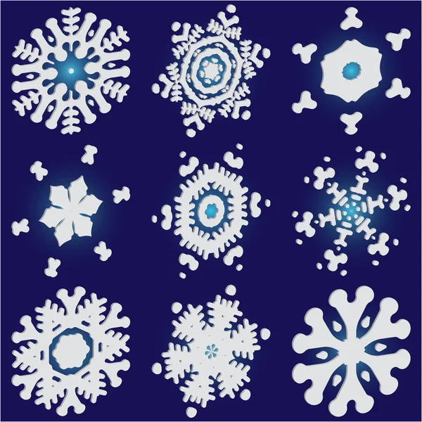 青地に切り出された雪片を集めたもの. — ストックベクタ